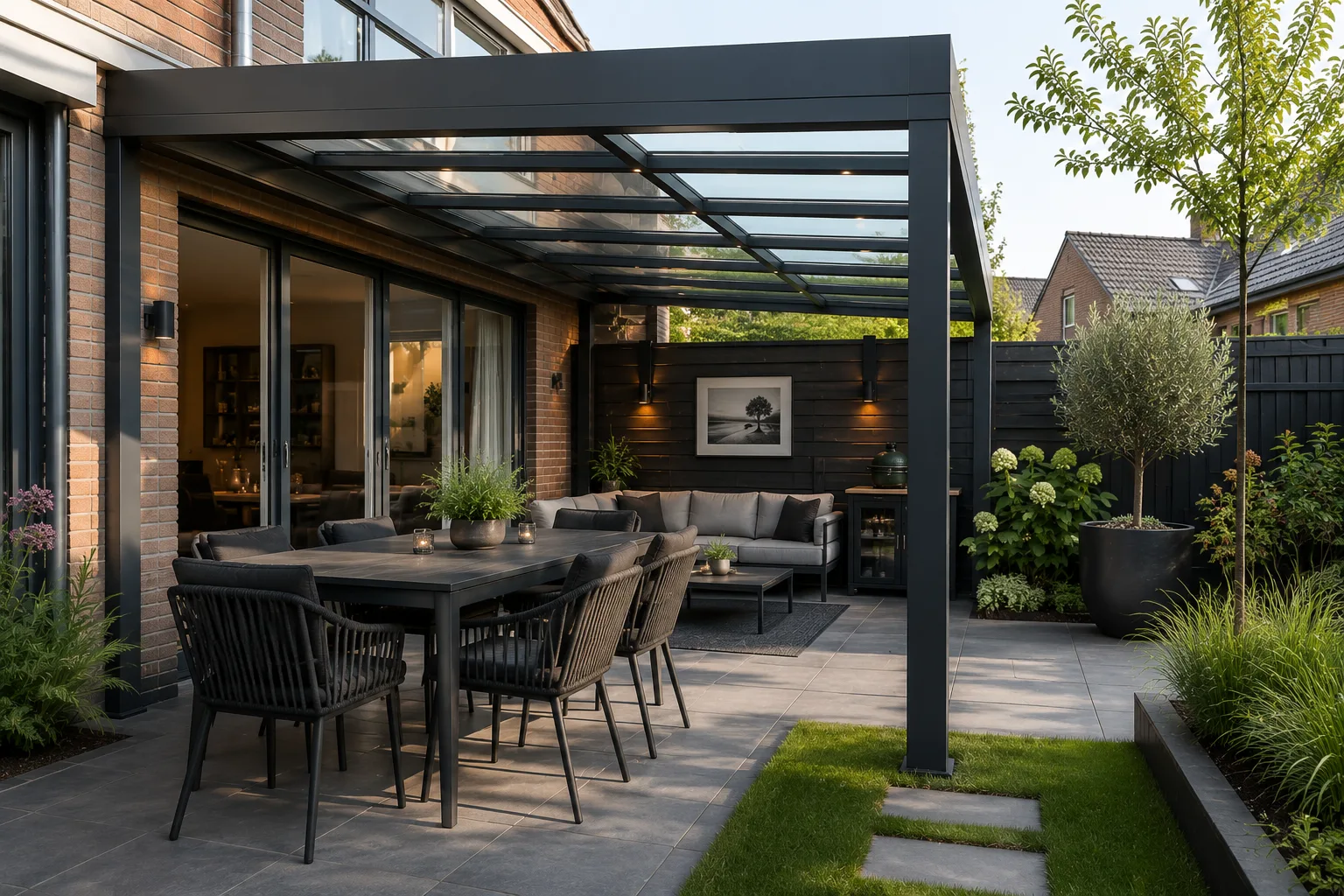 Glazen veranda vanuit laag standpunt geplaatst door AluSolutions