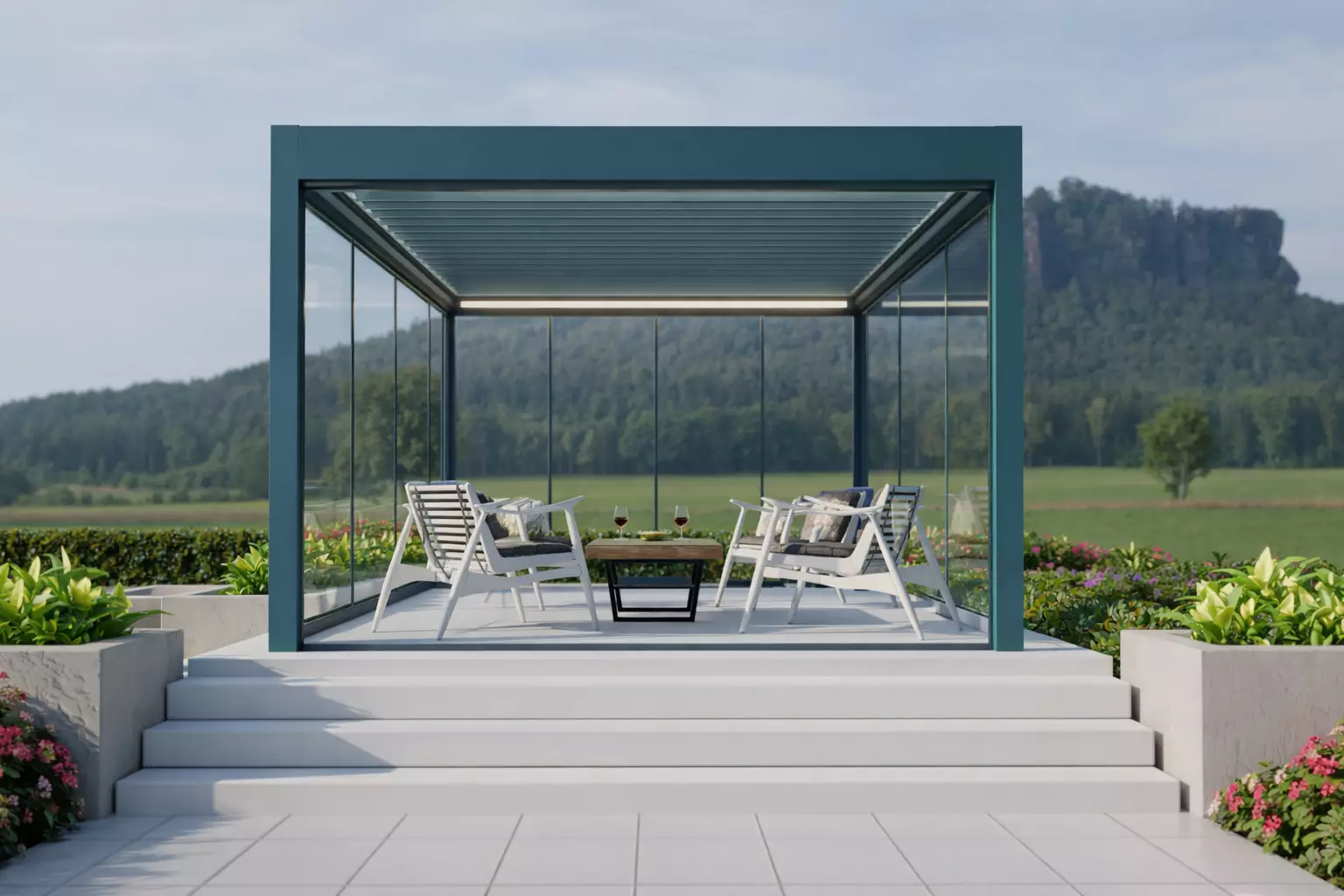 Vrijstand Lamellen dicht dag tuinkamer geplaatst door Alu Solutions