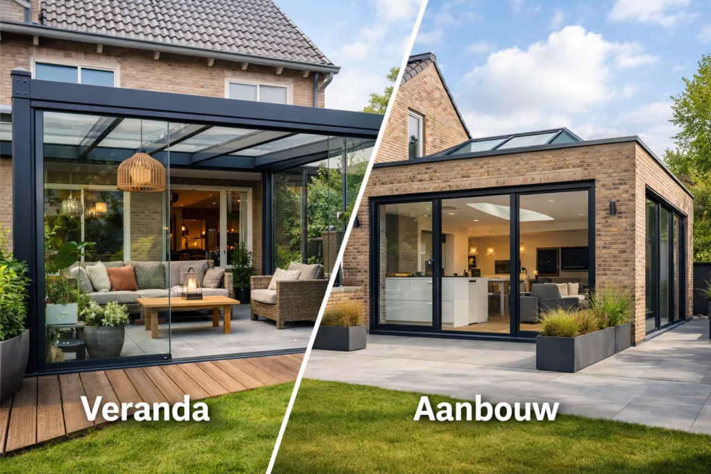 het verschil tussen een veranda en aanbouw