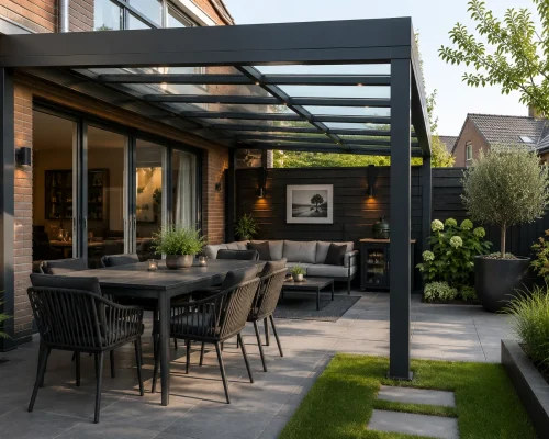 Glazen veranda vanuit laag standpunt geplaatst door AluSolutions
